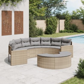 Semicircular garden sofa, 2 pieces, synthetic beige rattan by , Outdoor sofas - Ref: Foro24-3262063, Price: 590,27 €, Discoun...