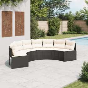 Semicircular garden sofa with black synthetic rattan cushions by , Outdoor sofas - Ref: Foro24-3318522, Price: 411,15 €, Disc...