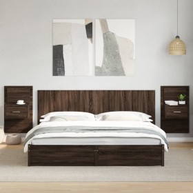 Wall-mounted bedside tables with LED lights, 2 units, brown oak. by , Nightstands - Ref: Foro24-848170, Price: 120,92 €, Disc...