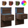 Wall-mounted bedside tables with LED lights, 2 units, brown oak. by , Nightstands - Ref: Foro24-848170, Price: 120,77 €, Disc...