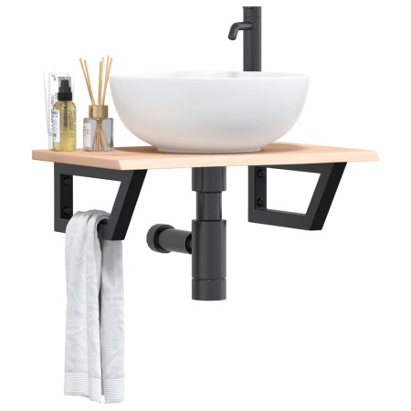 Estante de lavabo de pared de acero y madera maciza de roble de , Tocadores de baño - Ref: Foro24-3302543, Precio: 58,99 €, D...