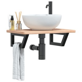 Estante de lavabo de pared de acero y madera maciza de roble de , Tocadores de baño - Ref: Foro24-3302335, Precio: 61,99 €, D...