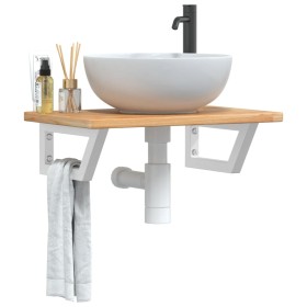 Estante de lavabo de pared de acero y madera maciza de roble de , Tocadores de baño - Ref: Foro24-3302342, Precio: 62,99 €, D...