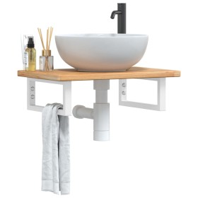 Estante de lavabo de pared de acero y madera maciza de roble de , Tocadores de baño - Ref: Foro24-3302340, Precio: 71,92 €, D...