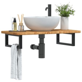 Estante de lavabo de pared de acero y madera maciza de roble de , Tocadores de baño - Ref: Foro24-3302337, Precio: 73,70 €, D...