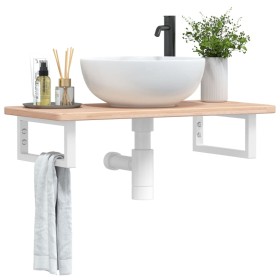 Wall-mounted steel and solid oak wood sink shelf by , bathroom vanities - Ref: Foro24-3302328, Price: 76,69 €, Discount: %