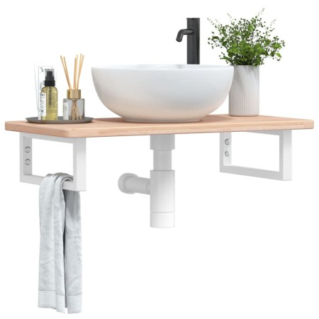 Wall-mounted steel and solid oak wood sink shelf by , bathroom vanities - Ref: Foro24-3302328, Price: 76,68 €, Discount: %