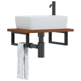 Estante de lavabo de pared de acero y madera maciza de roble de , Tocadores de baño - Ref: Foro24-3302349, Precio: 68,99 €, D...