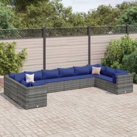 Gartenmöbel-Set 10-teilig und Kissen aus grauem Kunst-Rattan. von , Gartensets - Ref: Foro24-3308287, Preis: 584,56 €, Rabatt: %