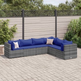 6-piece garden furniture set with gray synthetic rattan cushions by , Garden sets - Ref: Foro24-3308143, Price: 362,52 €, Dis...