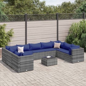 Garden furniture set 10 pieces and gray synthetic rattan cushions by , Garden sets - Ref: Foro24-3308279, Price: 563,07 €, Di...