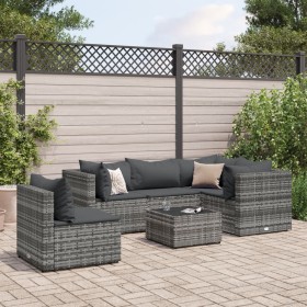 6-piece garden furniture set with gray synthetic rattan cushions by , Garden sets - Ref: Foro24-3308162, Price: 373,70 €, Dis...