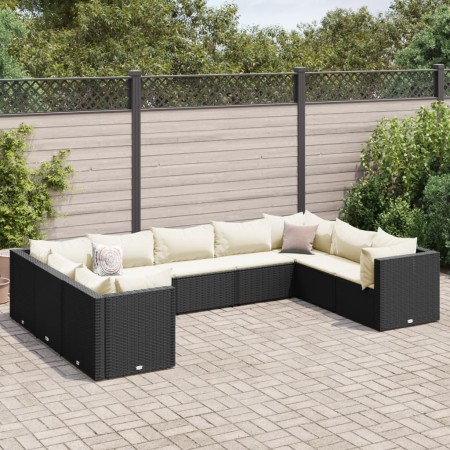 Garden furniture set 9 pieces and black synthetic rattan cushions by , Garden sets - Ref: Foro24-3308264, Price: 573,73 €, Di...