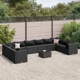 Set muebles de jardín 11 pzas y cojines ratán sintético negro de , Conjuntos de jardín - Ref: Foro24-3308291, Precio: 827,99 ...