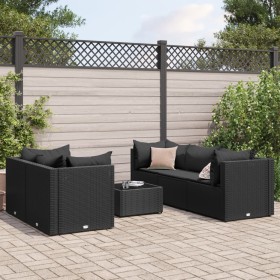 Set muebles de jardín 6 piezas y cojines ratán sintético negro de , Conjuntos de jardín - Ref: Foro24-3308019, Precio: 479,99...