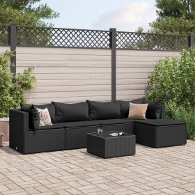 Set muebles de jardín 6 piezas y cojines ratán sintético negro de , Conjuntos de jardín - Ref: Foro24-3308067, Precio: 412,99...