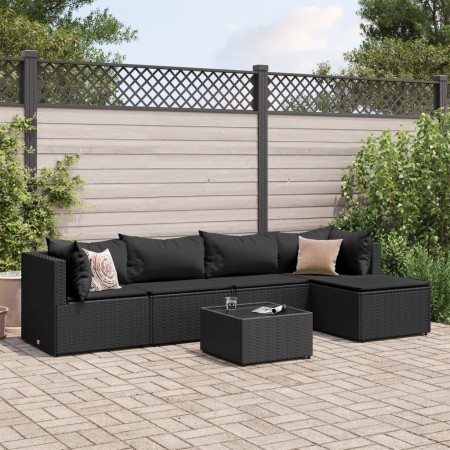 Gartenmöbel-Set, 6-teilig, mit schwarzen Kissen aus synthetischem Rattan. von , Gartensets - Ref: Foro24-3308067, Preis: 412,...