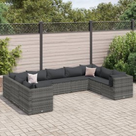 Garden furniture set 9 pieces and gray synthetic rattan cushions by , Garden sets - Ref: Foro24-3308266, Price: 552,11 €, Dis...