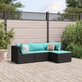 Gartenmöbel-Set mit 4-teiligen Kissen aus schwarzem Kunststoff-Rattan von , Gartensets - Ref: Foro24-3308052, Preis: 267,36 €...