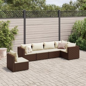 Gartenmöbel-Set, 6-teilig, mit braunen Kissen aus synthetischem Rattan. von , Gartensets - Ref: Foro24-3308169, Preis: 456,00...