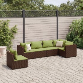 Gartenmöbel-Set, 6-teilig, mit braunen Kissen aus synthetischem Rattan. von , Gartensets - Ref: Foro24-3308174, Preis: 457,73...