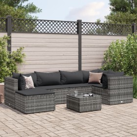 7-piece garden furniture set with gray synthetic rattan cushions by , Garden sets - Ref: Foro24-3308218, Price: 399,99 €, Dis...