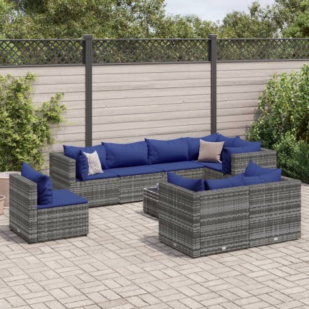 Garden furniture set 9 pieces and gray synthetic rattan cushions by , Garden sets - Ref: Foro24-3308207, Price: 519,67 €, Dis...