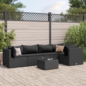 Set muebles de jardín 6 piezas y cojines ratán sintético negro de , Conjuntos de jardín - Ref: Foro24-3308099, Precio: 457,21...