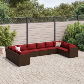 Garden furniture set 10 pieces and brown synthetic rattan cushions by , Garden sets - Ref: Foro24-3308285, Price: 589,19 €, D...