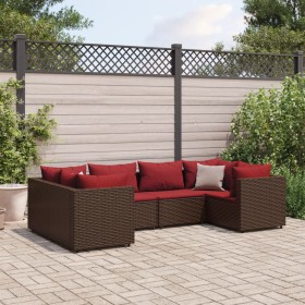 Gartenmöbel-Set, 6-teilig, mit braunen Kissen aus synthetischem Rattan. von , Gartensets - Ref: Foro24-3308253, Preis: 481,16...