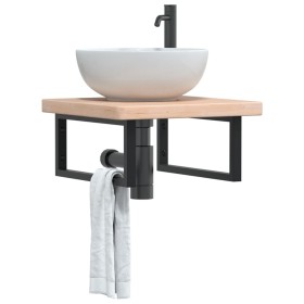 Wall-mounted steel and solid oak wood sink shelf by , bathroom vanities - Ref: Foro24-3302389, Price: 82,99 €, Discount: %