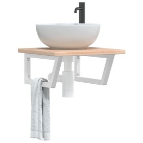 Estante de lavabo de pared de acero y madera maciza de roble de , Tocadores de baño - Ref: Foro24-3302382, Precio: 66,99 €, D...