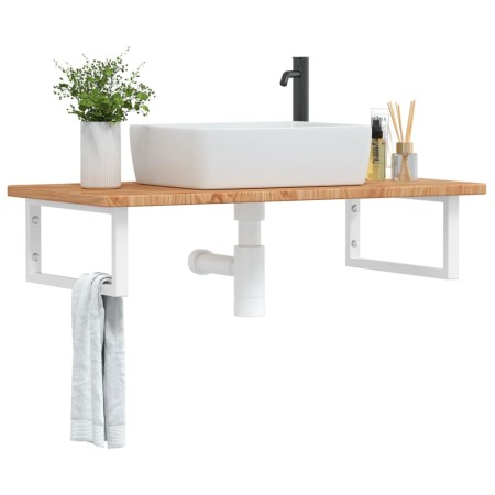 Estante de lavabo de pared de acero y madera maciza de roble de , Tocadores de baño - Ref: Foro24-3302396, Precio: 96,99 €, D...