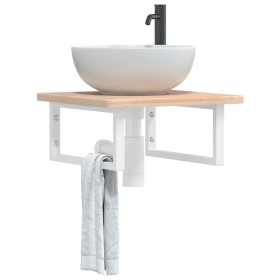 Estante de lavabo de pared de acero y madera maciza de roble de , Tocadores de baño - Ref: Foro24-3302380, Precio: 66,99 €, D...