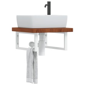 Estante de lavabo de pared de acero y madera maciza de roble de , Tocadores de baño - Ref: Foro24-3302412, Precio: 94,99 €, D...