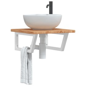 Estante de lavabo de pared de acero y madera maciza de roble de , Tocadores de baño - Ref: Foro24-3302394, Precio: 61,99 €, D...