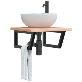 Estante de lavabo de pared de acero y madera maciza de haya de , Tocadores de baño - Ref: Foro24-3302419, Precio: 60,99 €, De...