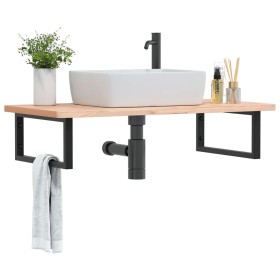 Wandwaschtischregal aus Stahl und massiver Buche von , Badezimmerwaschtische - Ref: Foro24-3302433, Preis: 86,81 €, Rabatt: %