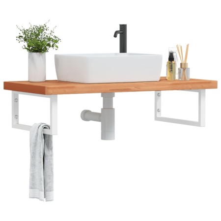 Estante de lavabo de pared de acero y madera maciza de haya de , Tocadores de baño - Ref: Foro24-3302444, Precio: 140,99 €, D...