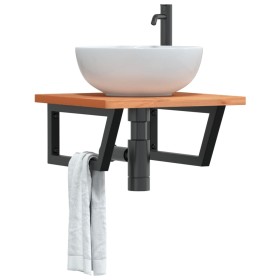 Wandwaschtischregal aus Stahl und massiver Buche von , Badezimmerwaschtische - Ref: Foro24-3302427, Preis: 65,76 €, Rabatt: %