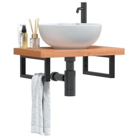 Wall-mounted sink shelf made of steel and solid beech wood by , bathroom vanities - Ref: Foro24-3302377, Price: 89,73 €, Disc...