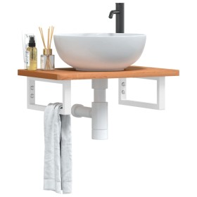 Estante de lavabo de pared de acero y madera maciza de haya de , Tocadores de baño - Ref: Foro24-3302368, Precio: 65,99 €, De...