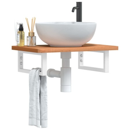 Wall-mounted sink shelf made of steel and solid beech wood by , bathroom vanities - Ref: Foro24-3302368, Price: 65,99 €, Disc...