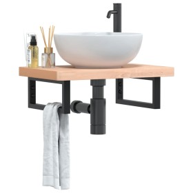 Estante de lavabo de pared de acero y madera maciza de haya de , Tocadores de baño - Ref: Foro24-3302361, Precio: 80,99 €, De...