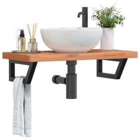 Wandwaschtischregal aus Stahl und massiver Buche von , Badezimmerwaschtische - Ref: Foro24-3302375, Preis: 110,15 €, Rabatt: %