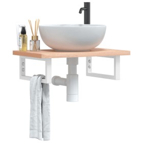 Wall-mounted sink shelf made of steel and solid beech wood by , bathroom vanities - Ref: Foro24-3302356, Price: 73,96 €, Disc...