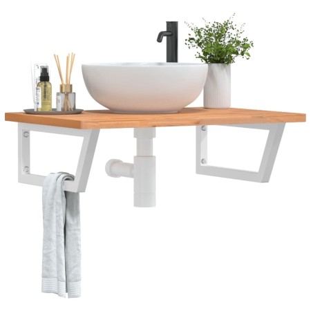 Wandwaschtischregal aus Stahl und massiver Buche von , Badezimmerwaschtische - Ref: Foro24-3302450, Preis: 96,99 €, Rabatt: %