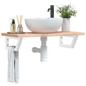 Wandwaschtischregal aus Stahl und massiver Buche von , Badezimmerwaschtische - Ref: Foro24-3302354, Preis: 75,99 €, Rabatt: %