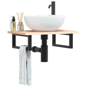 Estante de lavabo de pared de acero y madera maciza de roble de , Tocadores de baño - Ref: Foro24-3302541, Precio: 59,99 €, D...