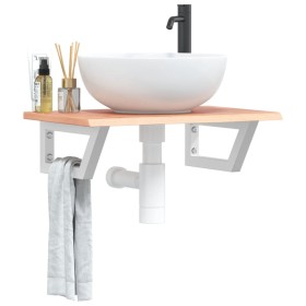 Estante de lavabo de pared de acero y madera maciza de roble de , Tocadores de baño - Ref: Foro24-3302562, Precio: 73,99 €, D...